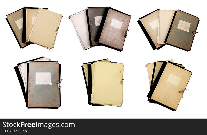 Set of old folders isolated on white background with clipping path