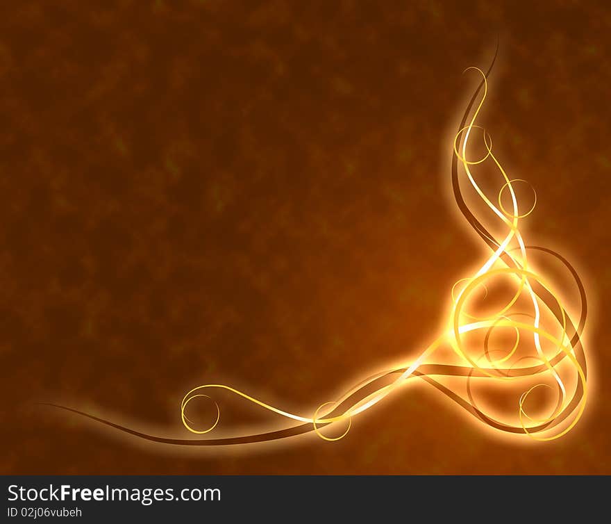 Burning winding lines on a dark background, abstract