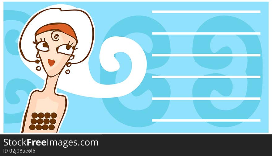 Retro woman face cartoon banner or card