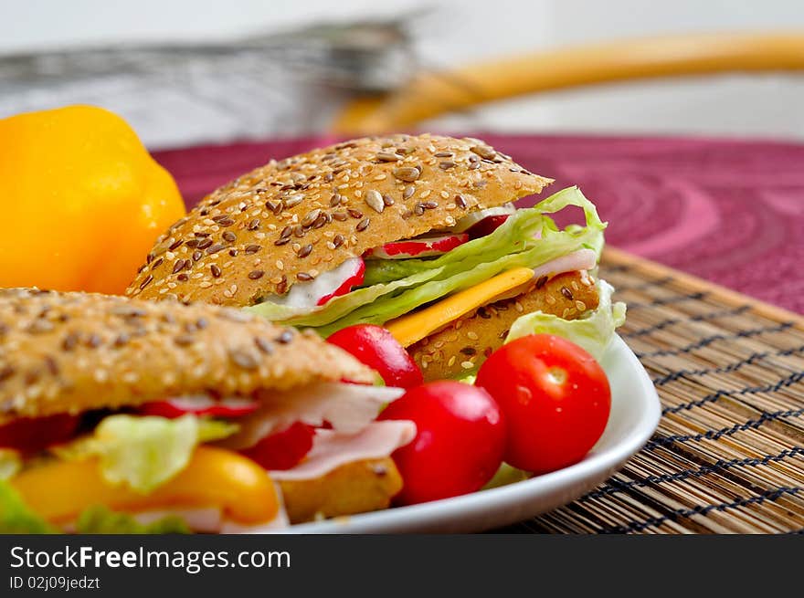 Triangle fresh sandwich with vegetable. Triangle fresh sandwich with vegetable