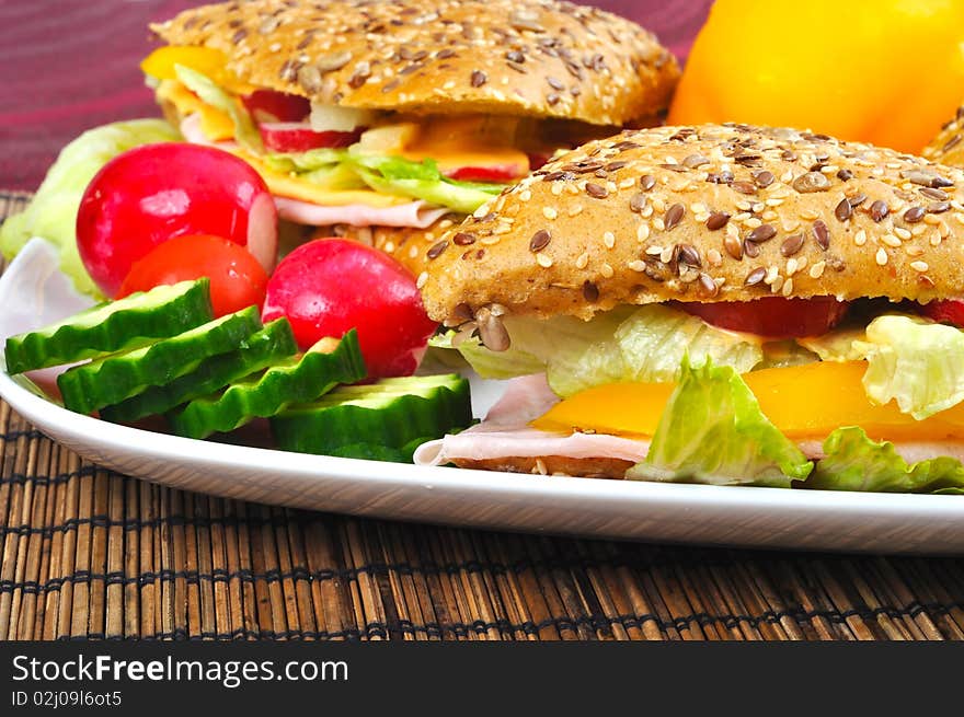 Triangle fresh sandwich with vegetable