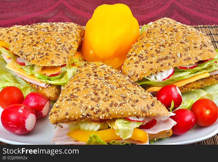 Triangle fresh sandwich with vegetable