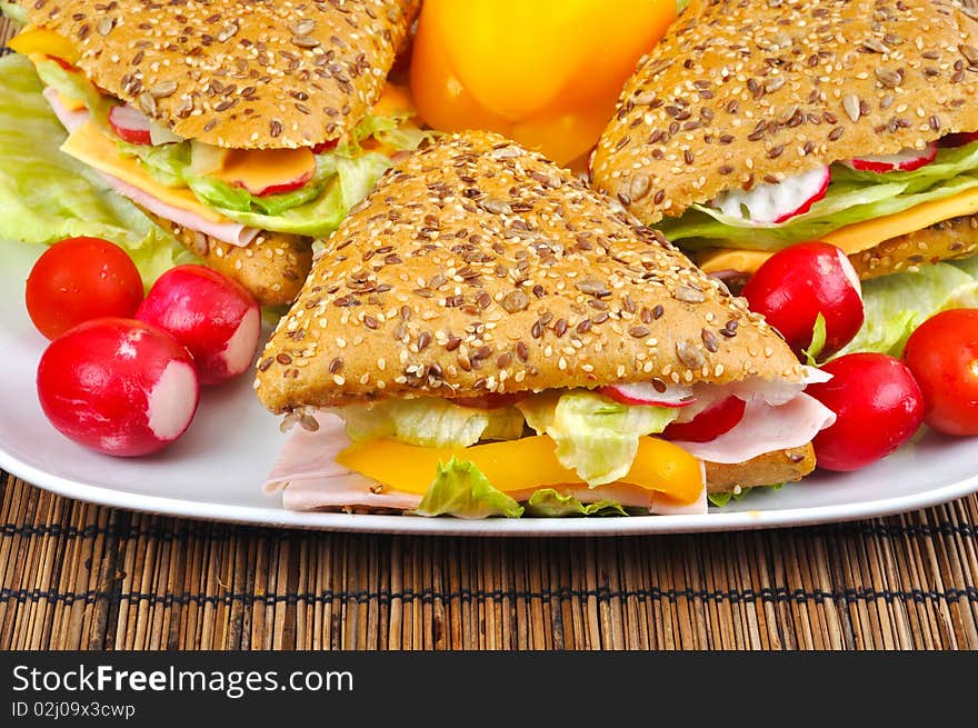 Triangle fresh sandwich with vegetable. Triangle fresh sandwich with vegetable