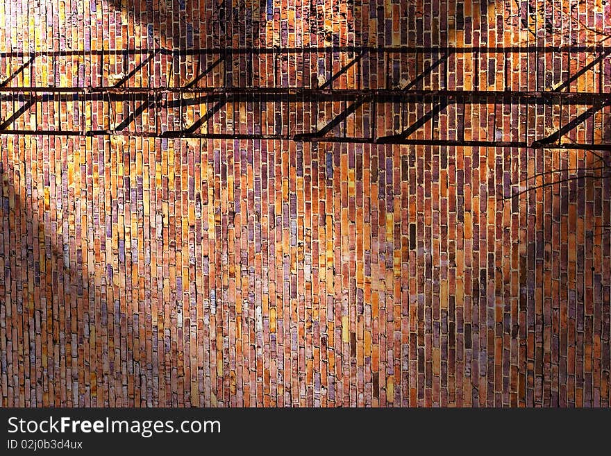 Wide angle view of an old wall abandoned factory building