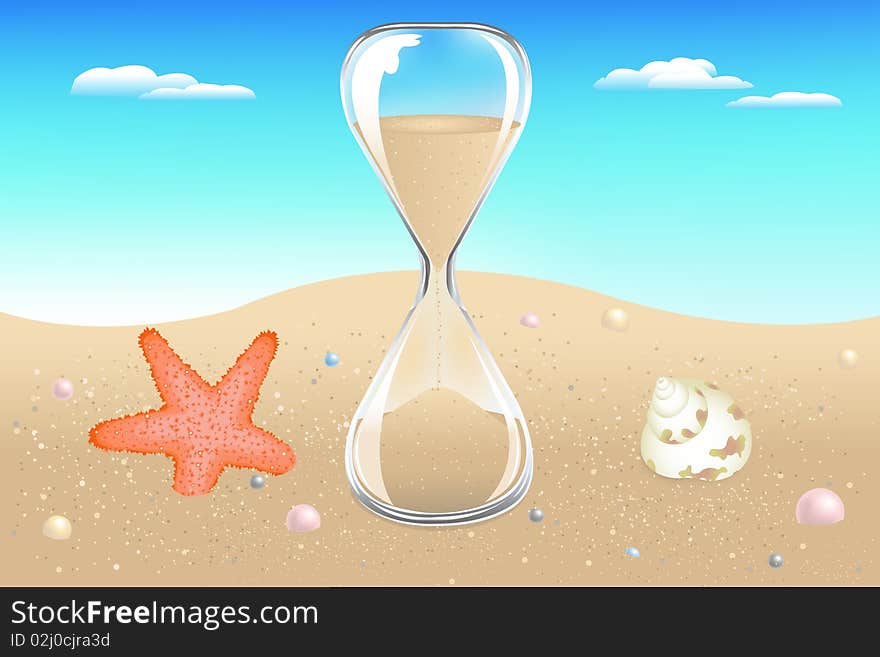 Sand Clock On Seaside. Vector