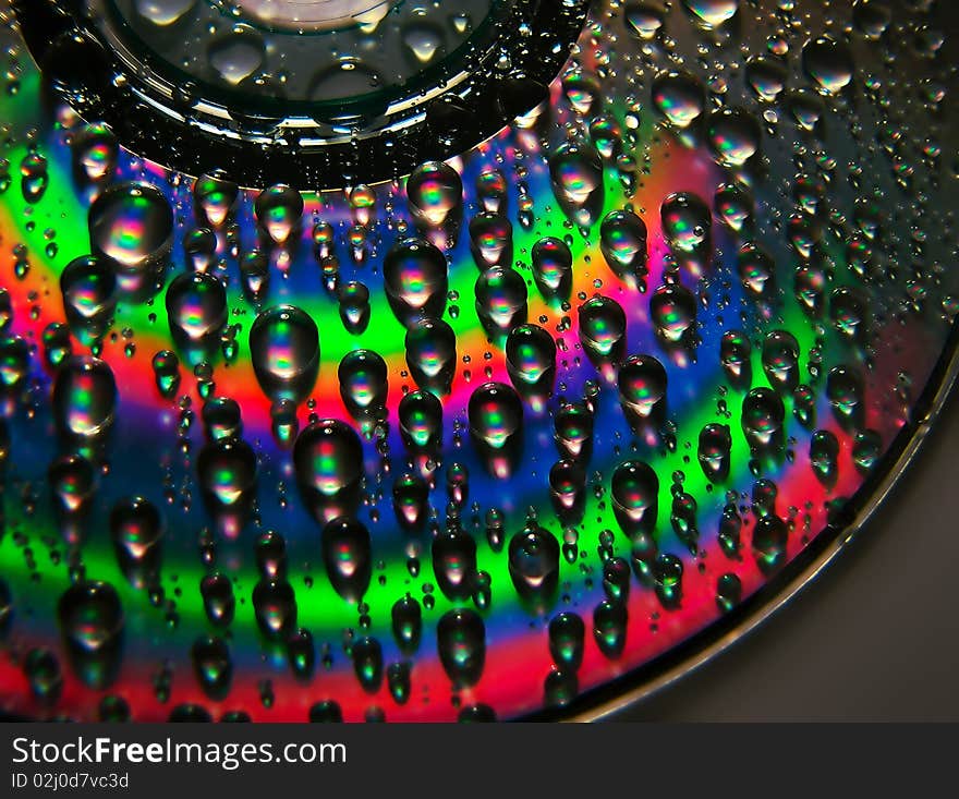 Rainbow water drops on disk