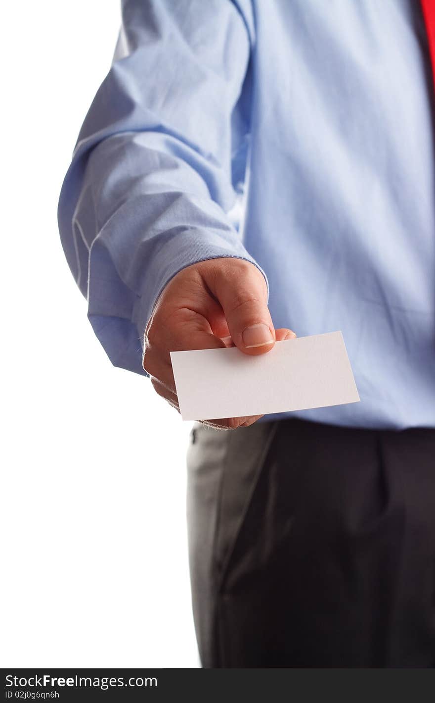 A business man offering a blank business card. A business man offering a blank business card