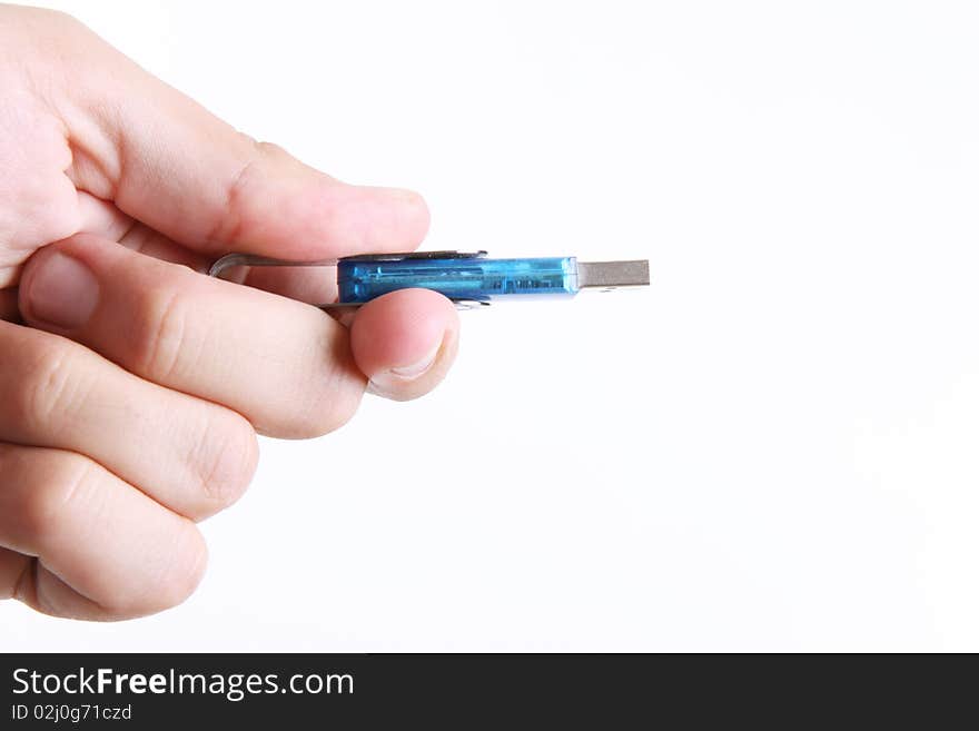 Usb on hand over white background. Isolated image. Usb on hand over white background. Isolated image