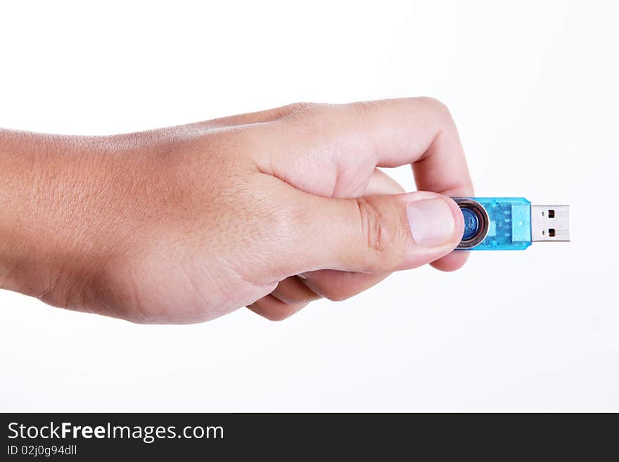 Usb on hand over white background. Isolated image. Usb on hand over white background. Isolated image