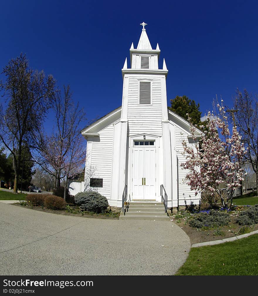 Church with blue sky in background