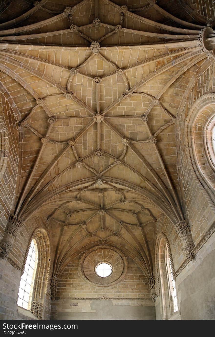 View of the inside ceiling of the beautiful Convent of Christ in Tomar, Portugal.