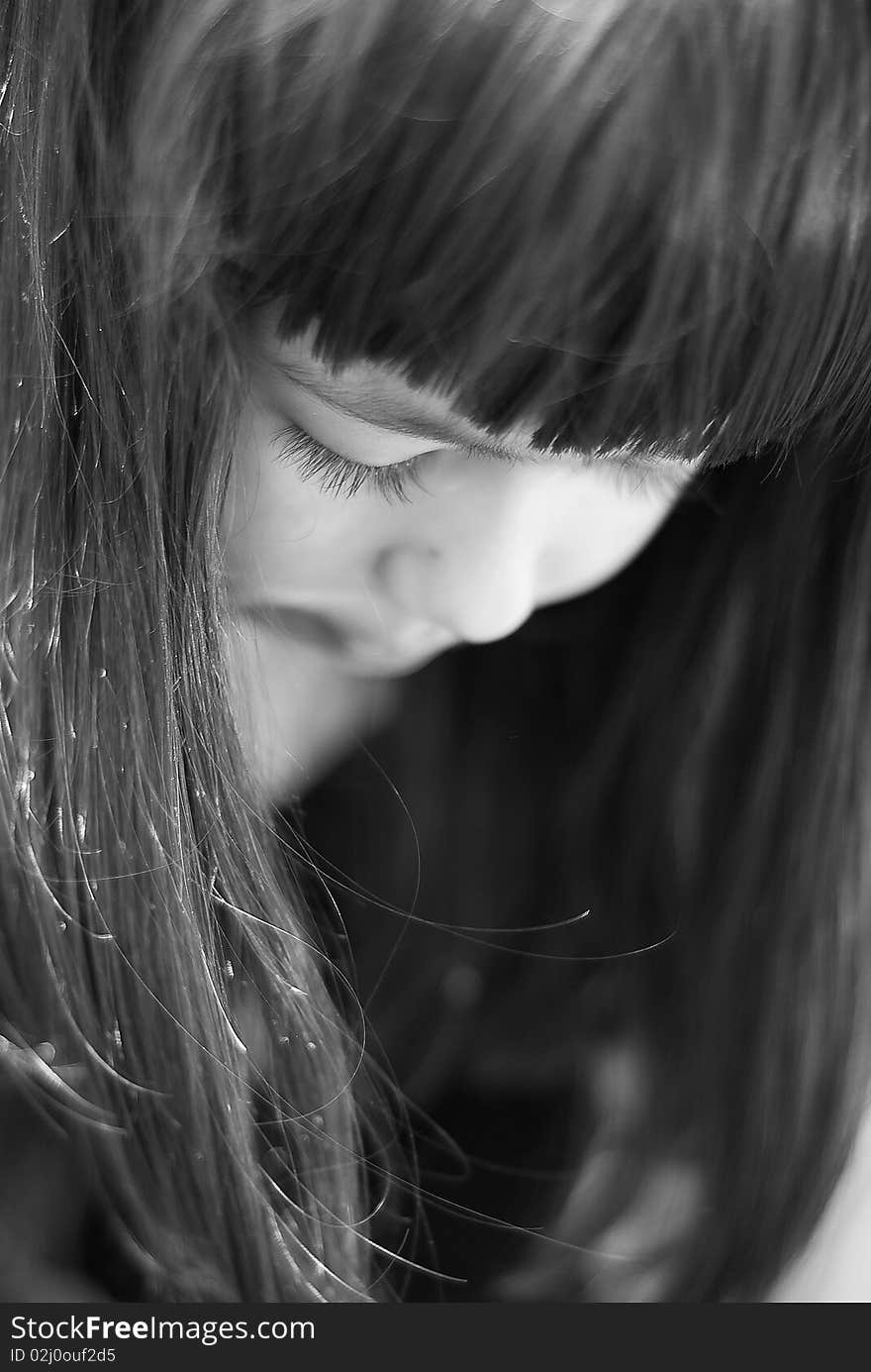 Black and white portrait of little girl