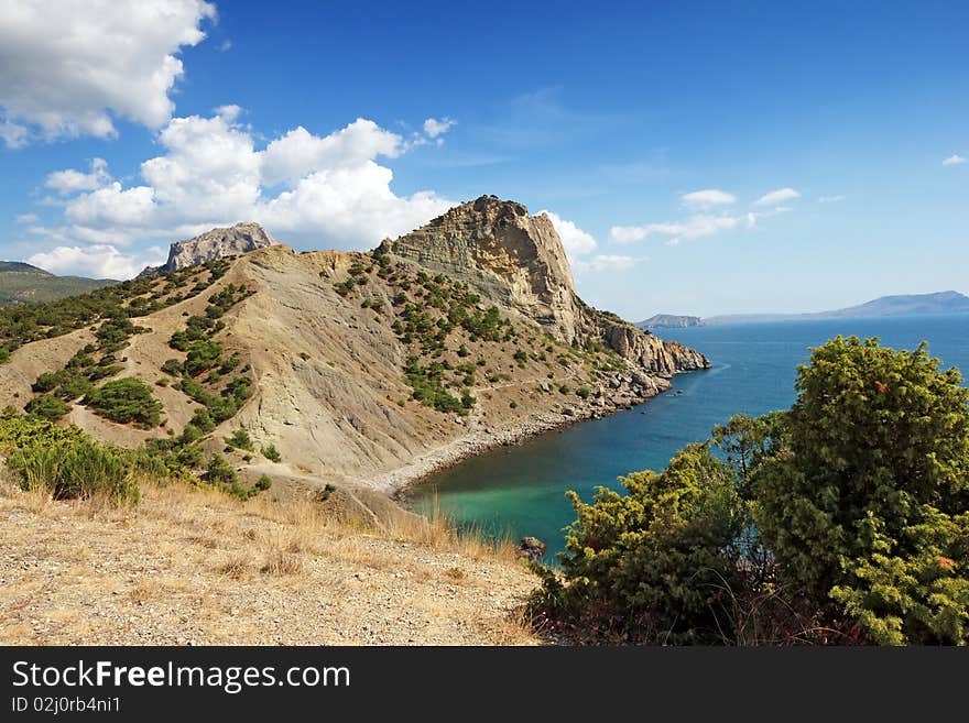 Crimea mountains and Black sea landscape, good sunny day. Crimea mountains and Black sea landscape, good sunny day