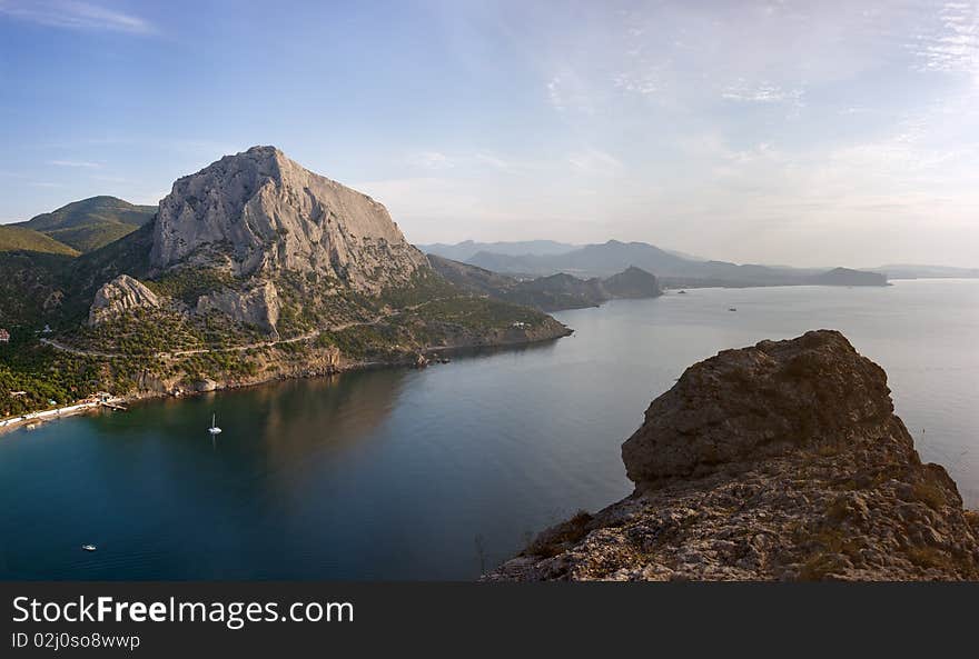 Crimea mountains and Black sea landscape, early morning. Crimea mountains and Black sea landscape, early morning