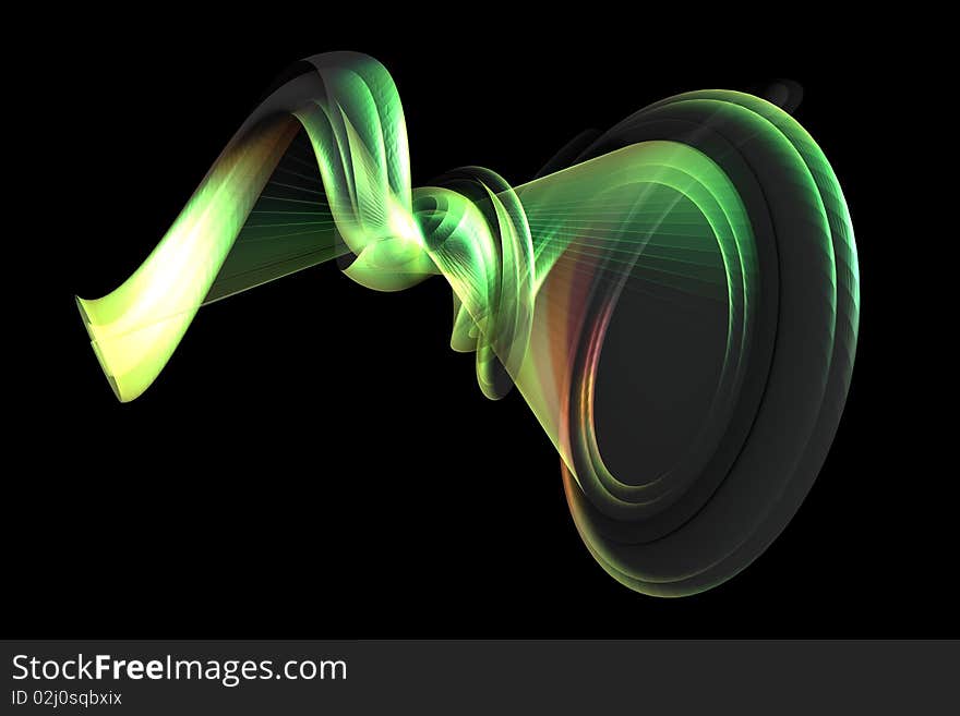 An abstract shape in black background, with various colors, a 3d image. An abstract shape in black background, with various colors, a 3d image