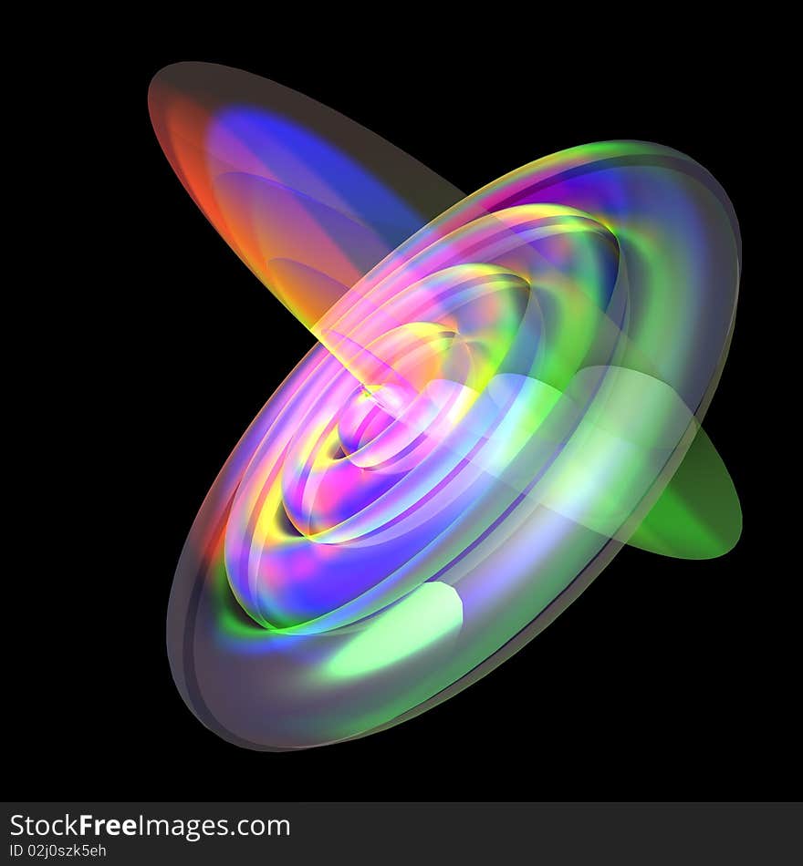 An abstract shape in black background, with various colors, a 3d image. An abstract shape in black background, with various colors, a 3d image