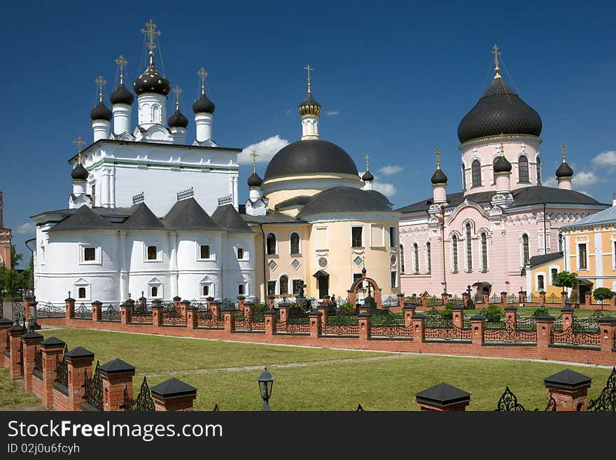 Temples and buildings inside the monastery, sunny day, Russia,. Temples and buildings inside the monastery, sunny day, Russia,