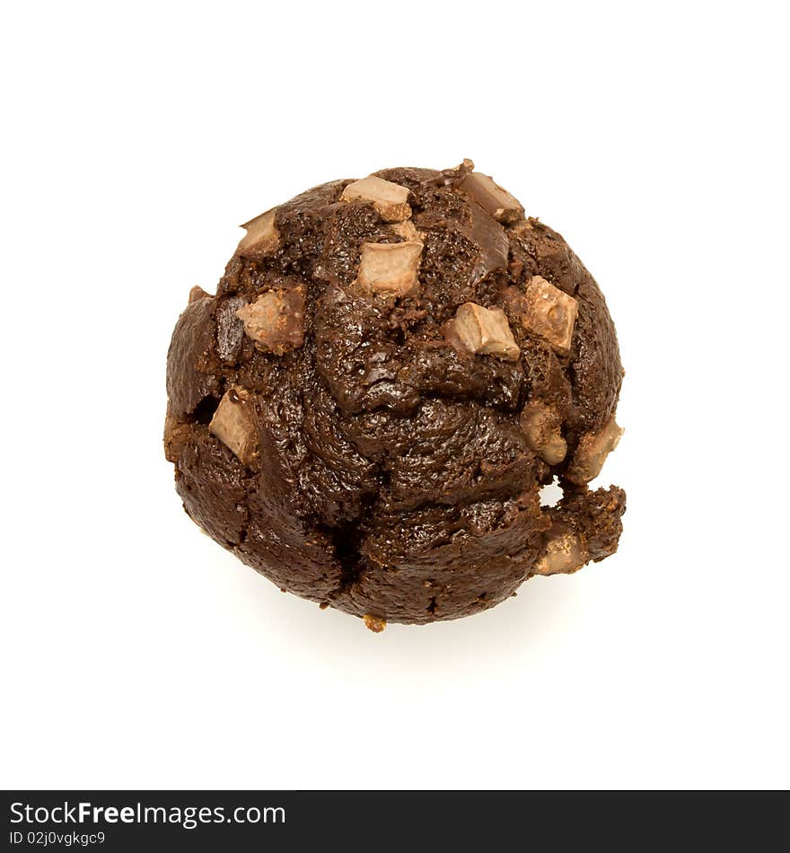 Double Chocolate fondant filled Muffin isolated against white background. Double Chocolate fondant filled Muffin isolated against white background.