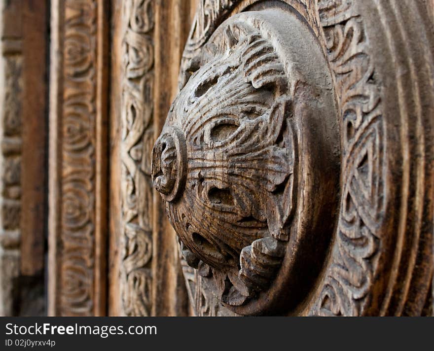 Detail on an old wooden door. Detail on an old wooden door