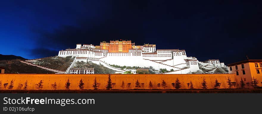 Nightscene of Potala palace in Lhasa,Tibet,China.