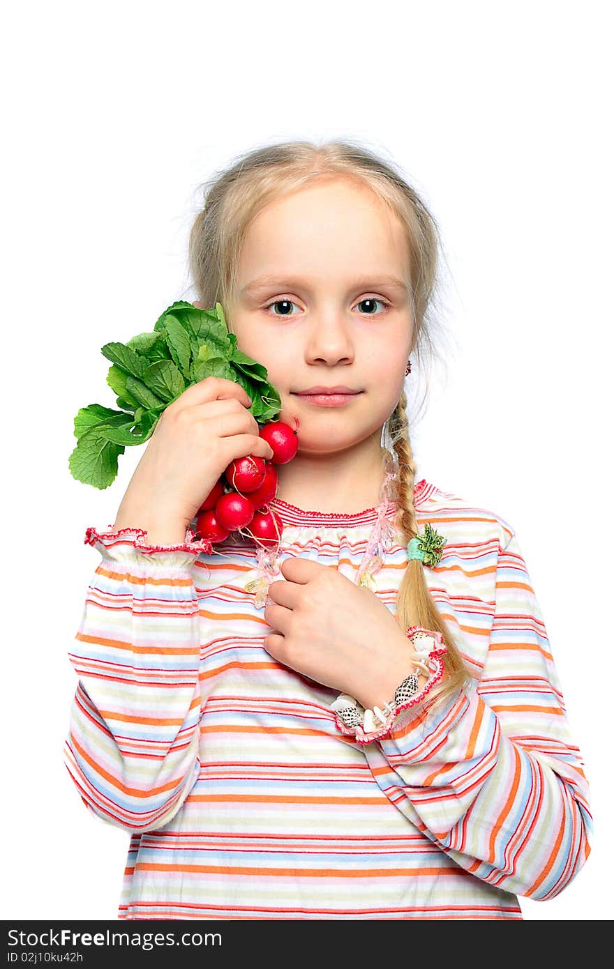 Little girl with vegetable in the hand. Little girl with vegetable in the hand