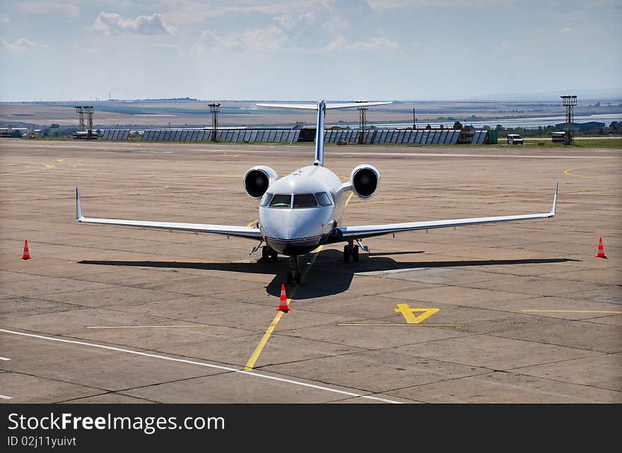 The jet plane on parking at airport