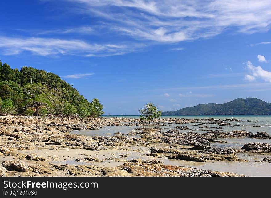 Stone beach at the sea thailand