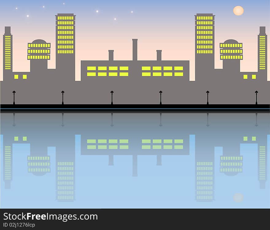 Vector illustration of Romantic city at night