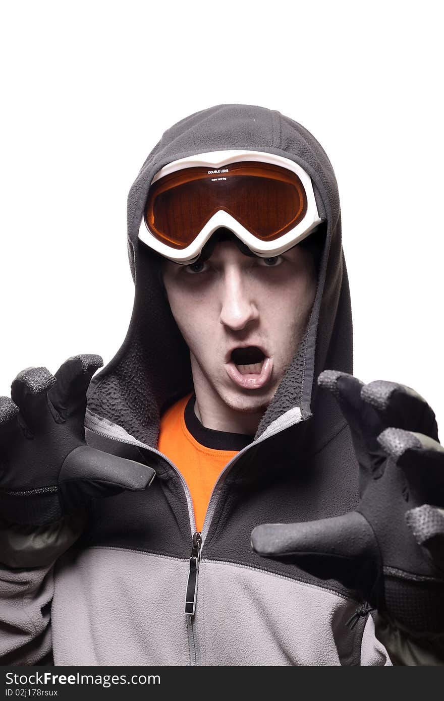 Portrait of funny snowboarder