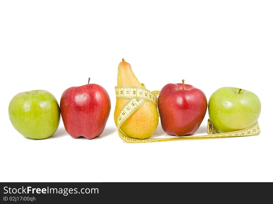 Fruit wrap a measuring tape on white background. Fruit wrap a measuring tape on white background