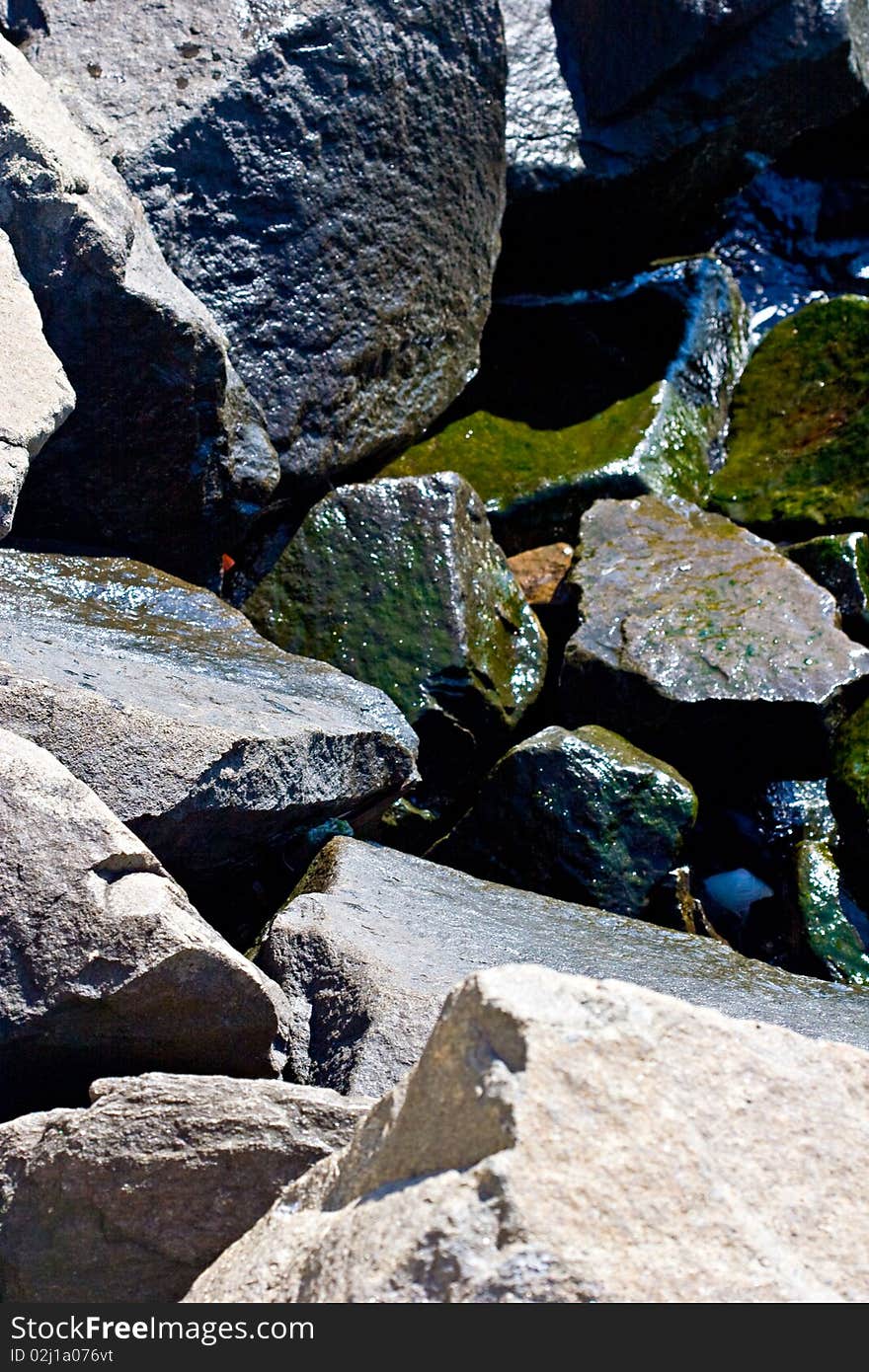 Stones and boulders on the beach