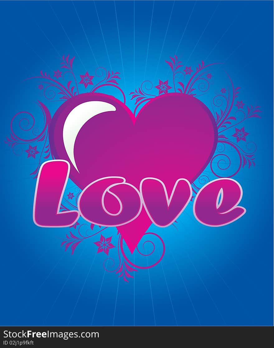 Love heart background illustration in shades of pink and purple and blue