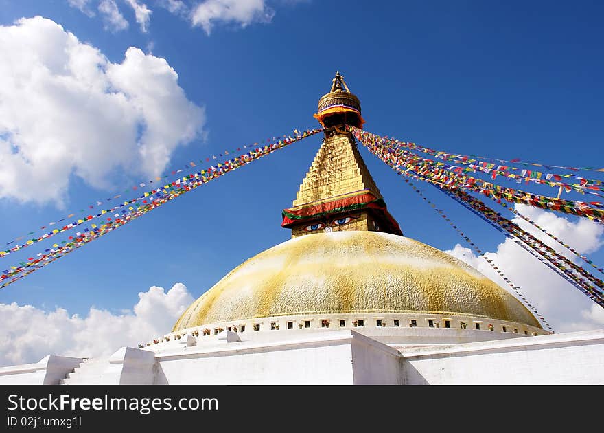 Stupa On Blue Sky Background