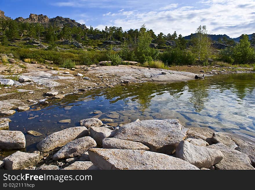 Summer mountain landscape with lake