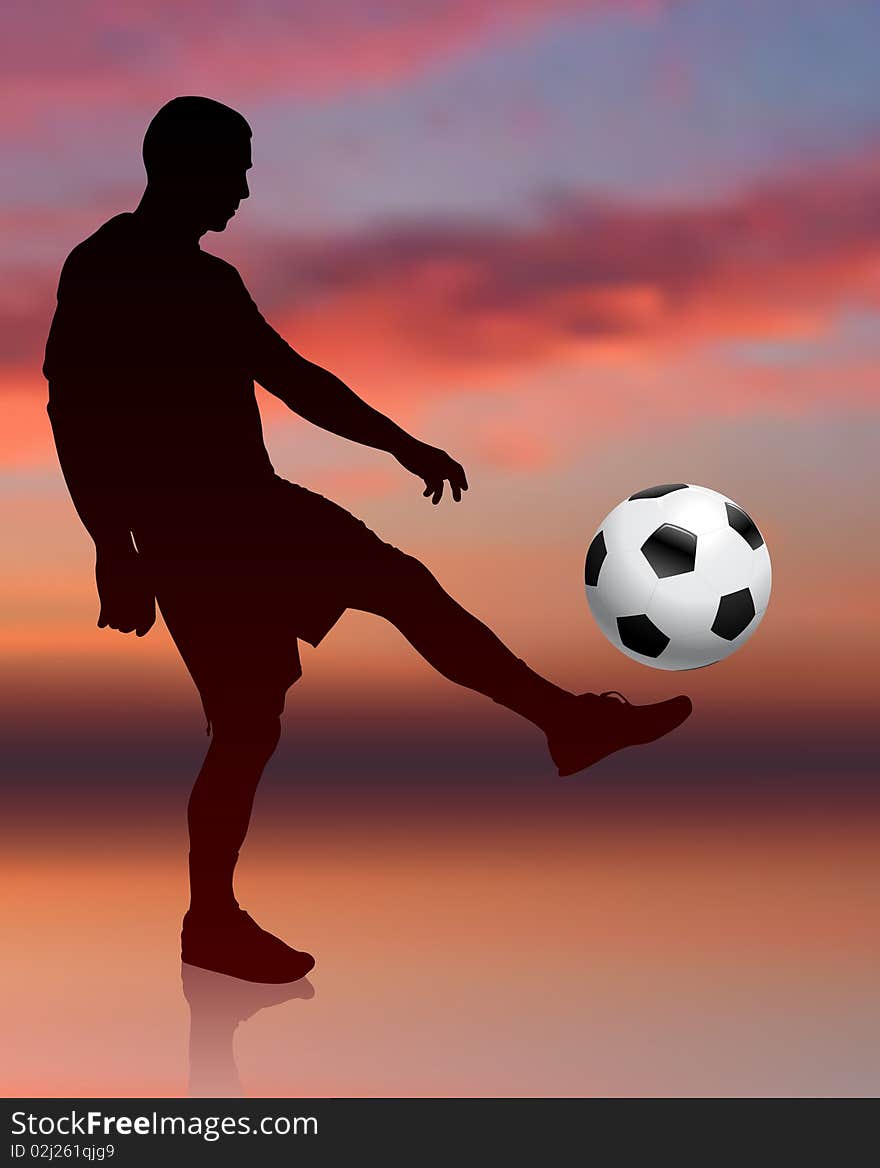 Soccer Player on Evening Background