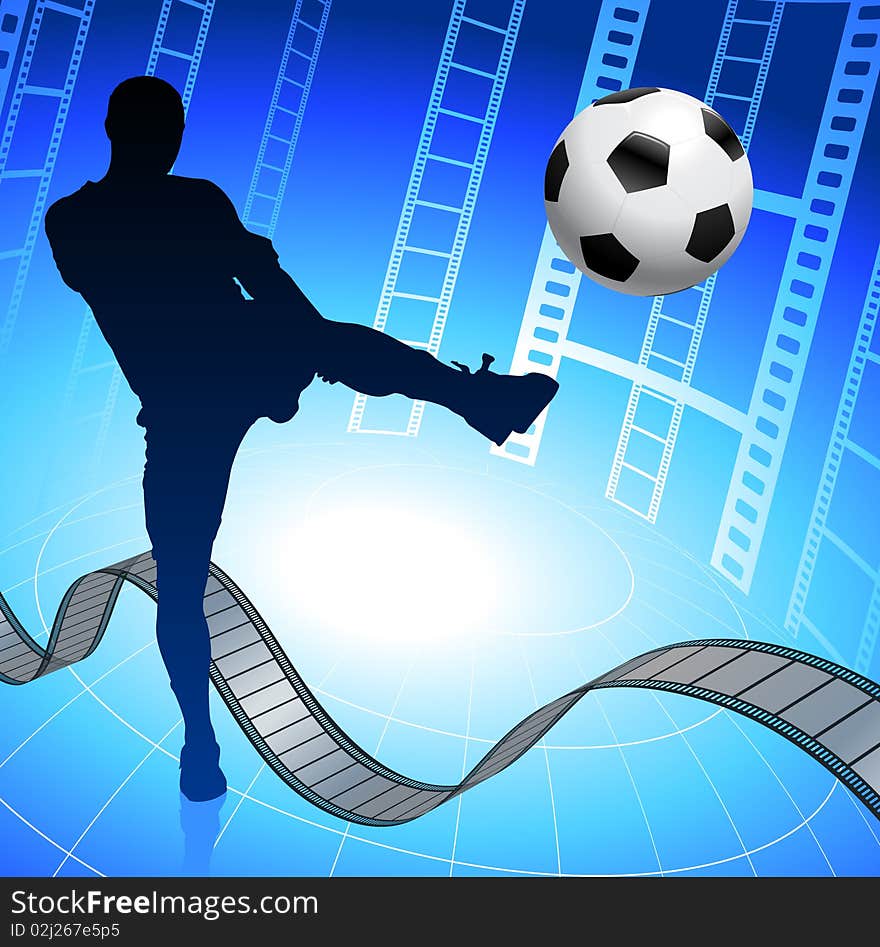 Soccer Player on Film Reel Background