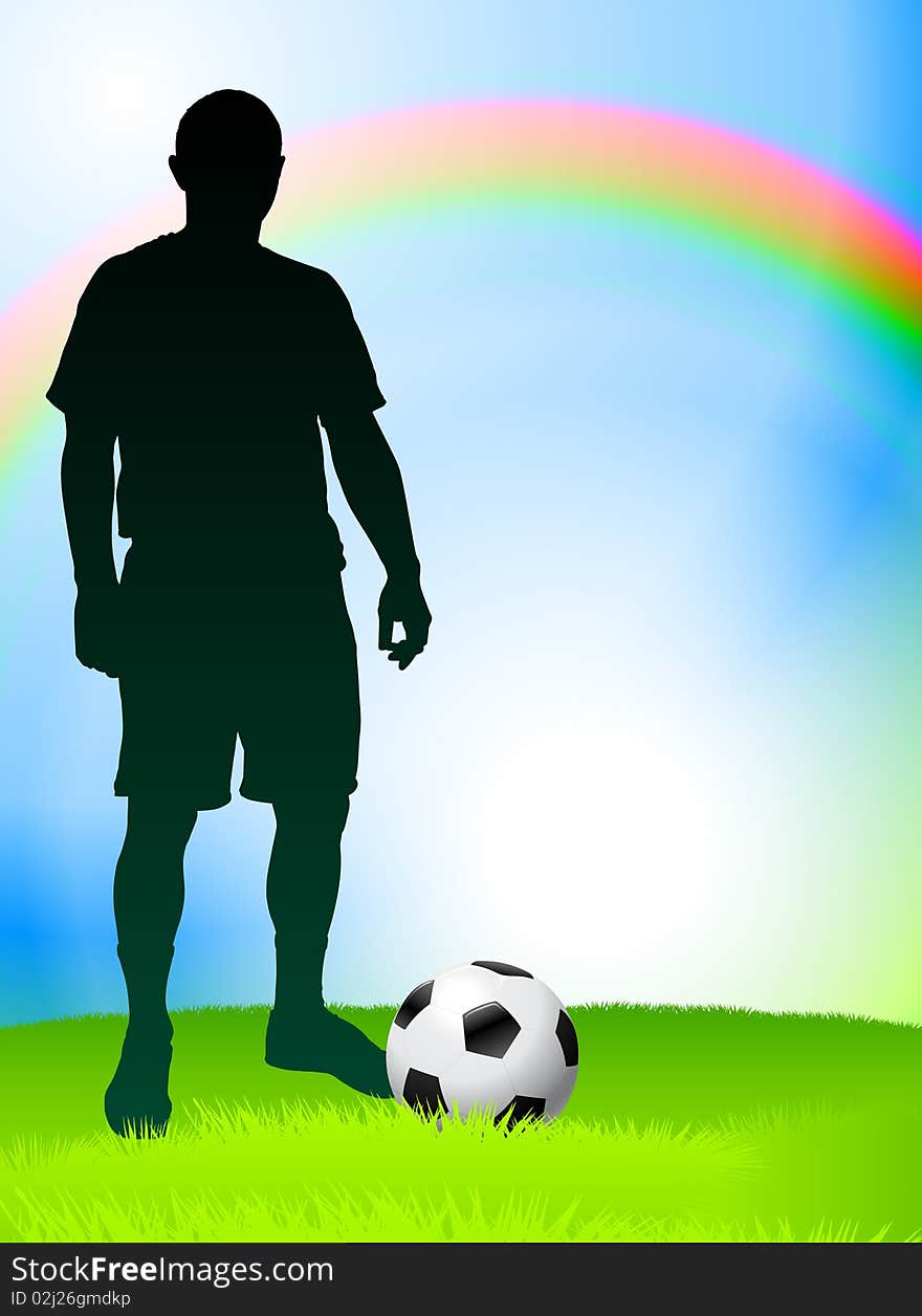 Soccer Player with Rainbow Background