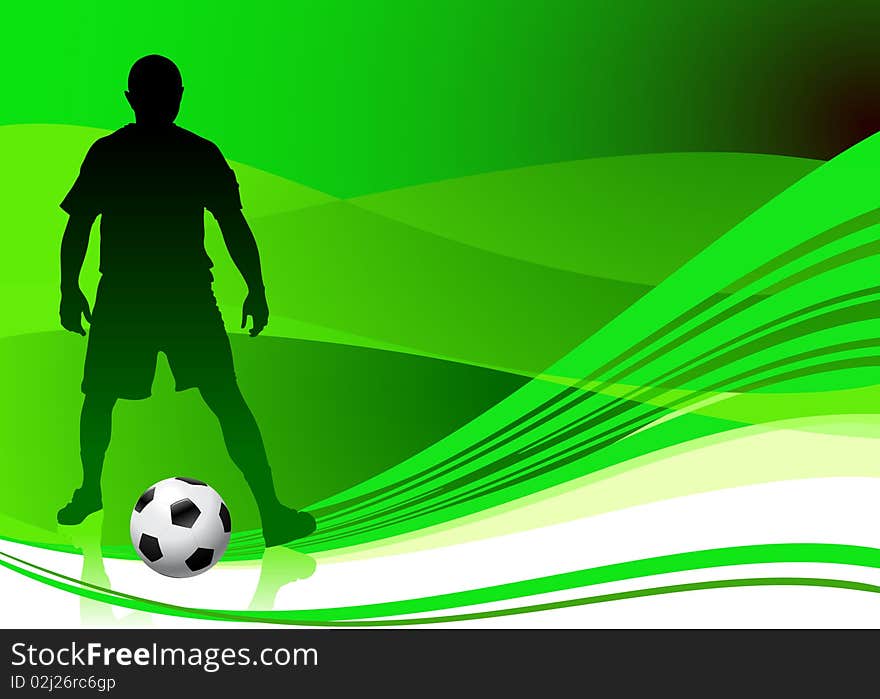 Soccer Player on Abstract Green Background Original Illustration