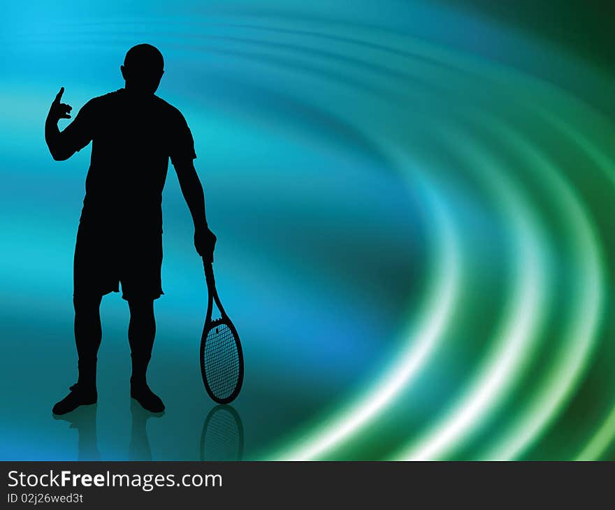 Tennis Player on Abstract Liquid Wave Background