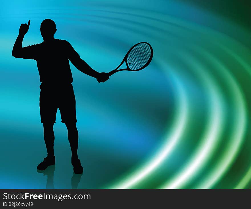 Tennis Player on Abstract Liquid Wave Background Original Illustration