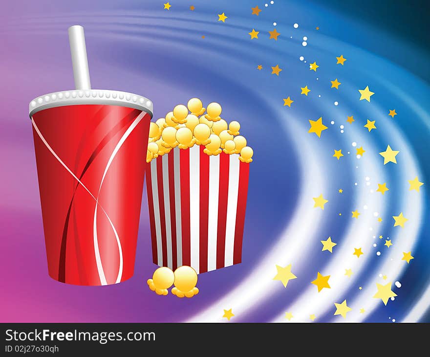 Popcorn And Soda On Liquid Background