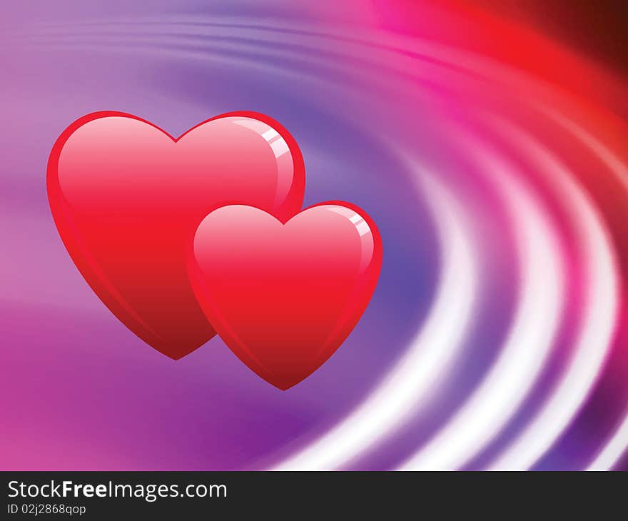 Hearts on Abstract Liquid Wave Background