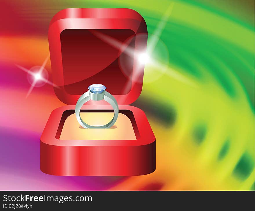 Engagement Ring on Abstract Liquid Wave Background