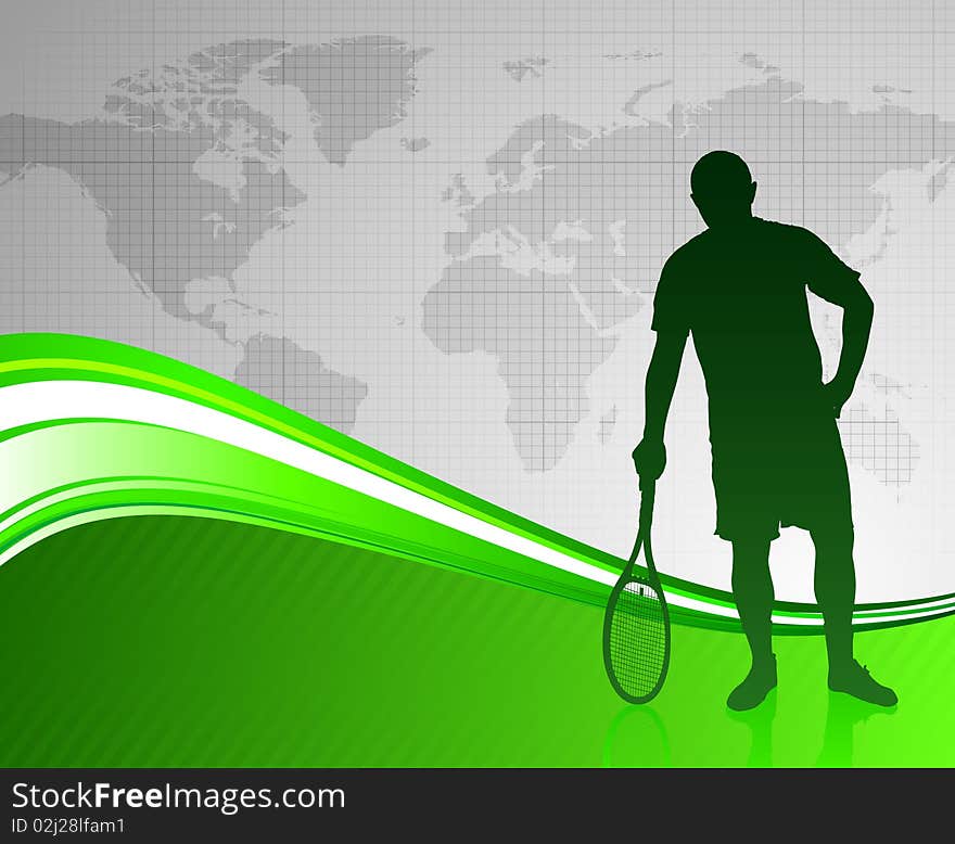 Tennis Player on Green Abstract Background