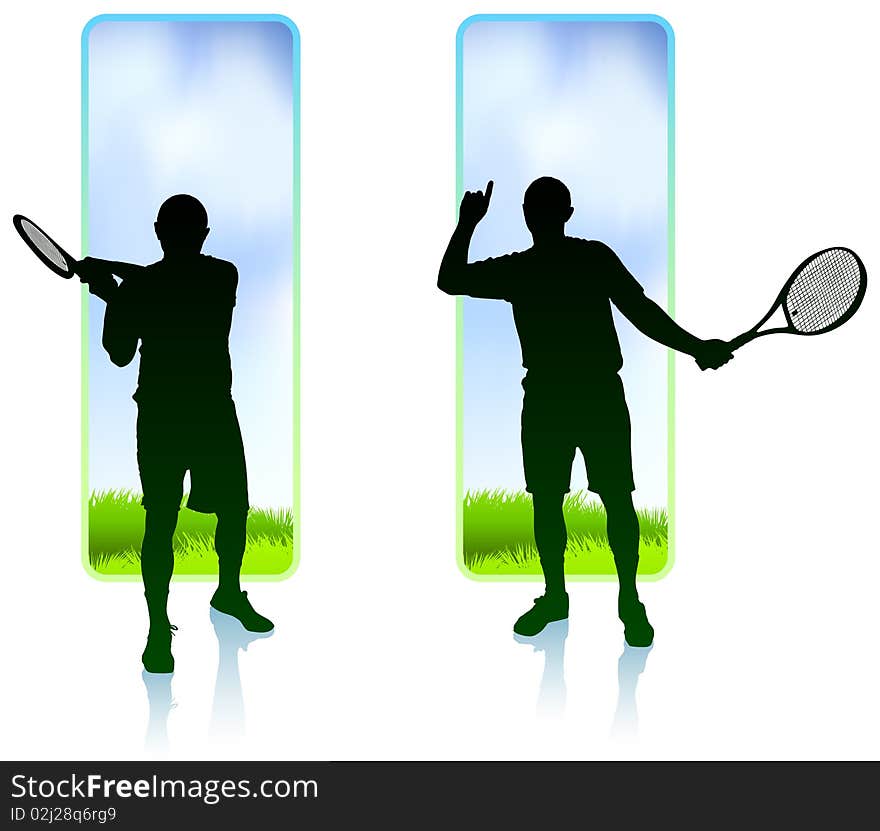 Tennis Player set with Nature Frame Background