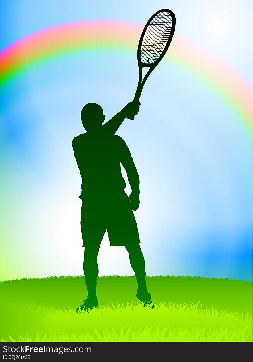 Tennis Player On Rainbow Background