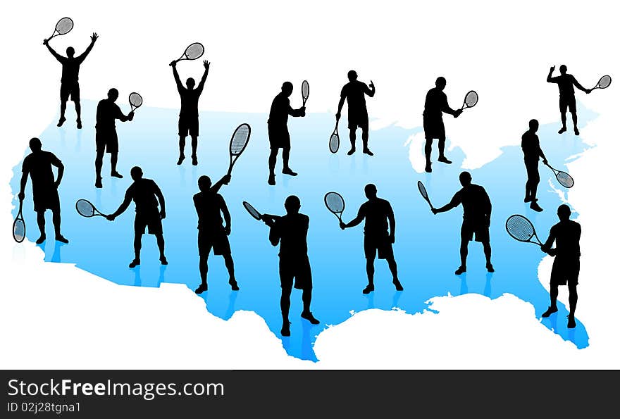 Tennis Team with United States Map
Original Illustration