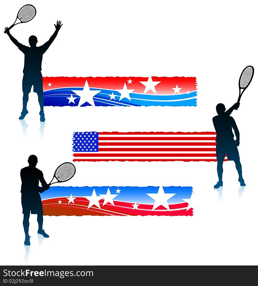 Tennis Player and United States Banner Set