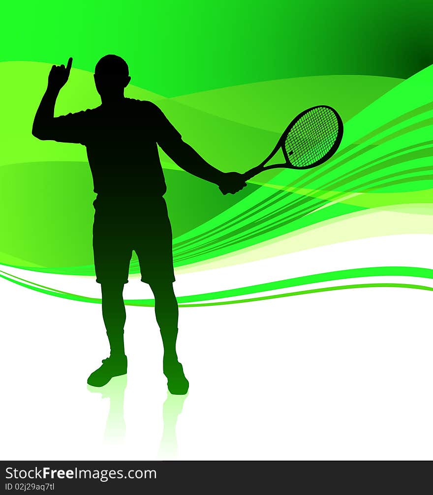 Tennis Player on Green Abstract Background