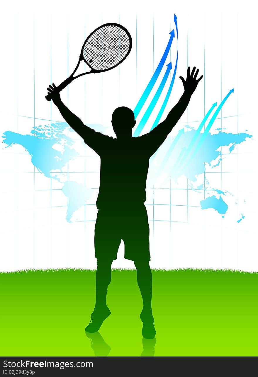 Tennis Player on World Map Background
Original Illustration